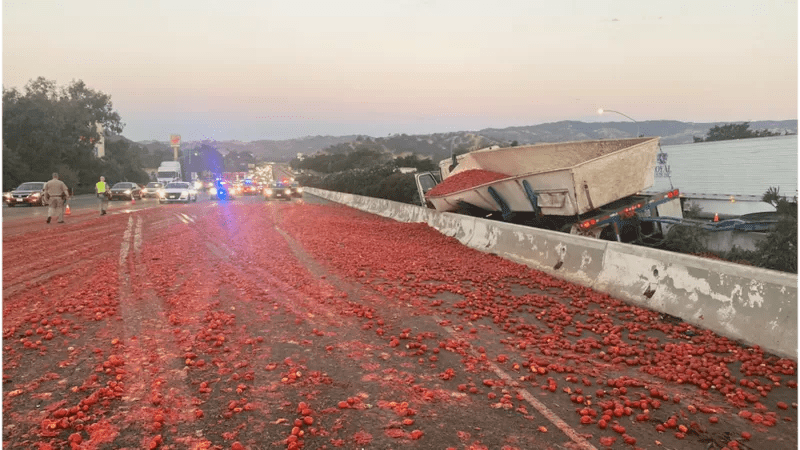 Truck spills 150,000 tomatoes causing California crash – BBC&nbsp;News